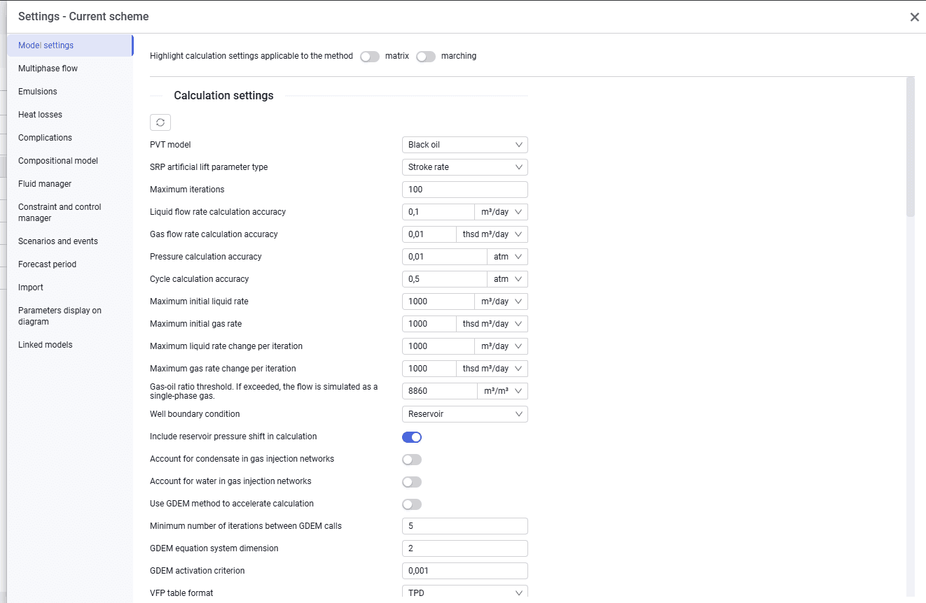Model settings, illustration 1